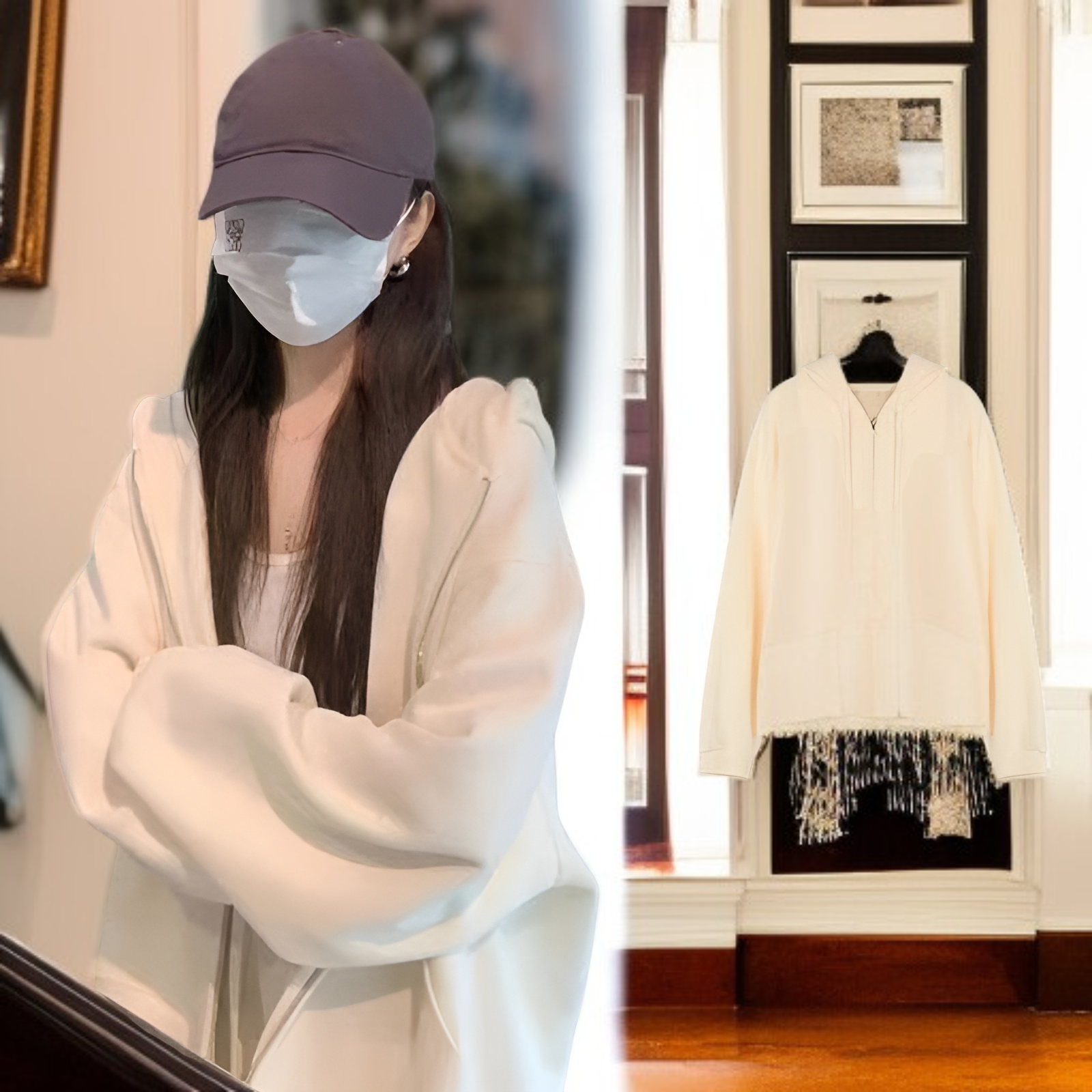 韓国風 ゆったり グレー ジップアップ スウェットパーカー