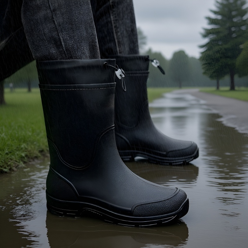 Couple Outdoor Drawstring Anti-slip Waterproof Mid-calf Rain Boots