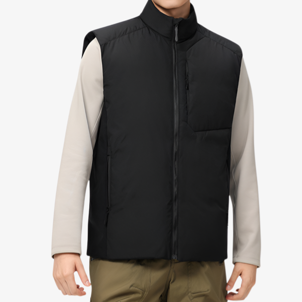 メンズスタンドカラーダウンベスト、厚手のダウンベスト、防風、防水、保温、帯電防止加工、高品質のホワイトダックダウン使用、軽量。