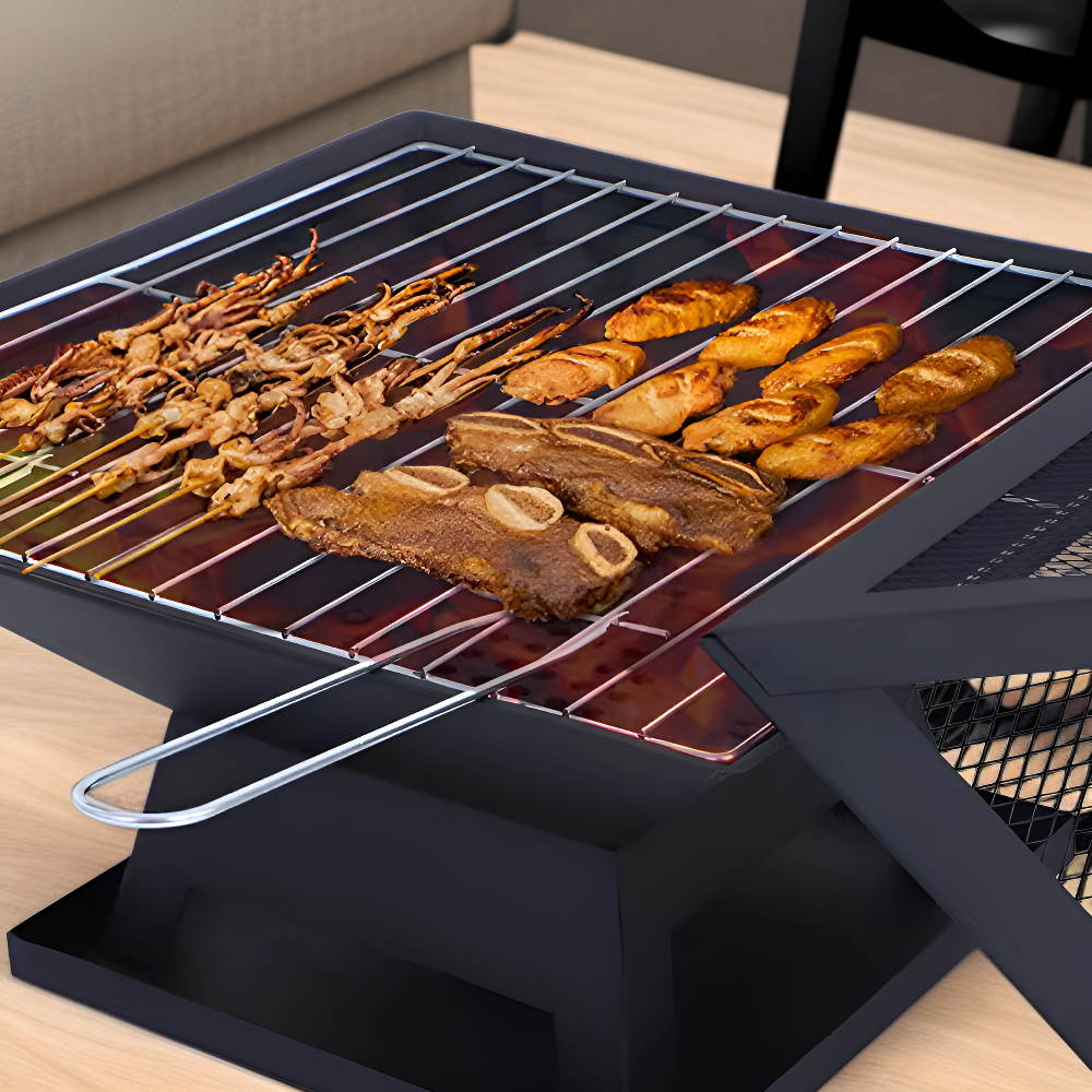 Barbecue grill multifonction portable d'extérieur avec foyer à feu