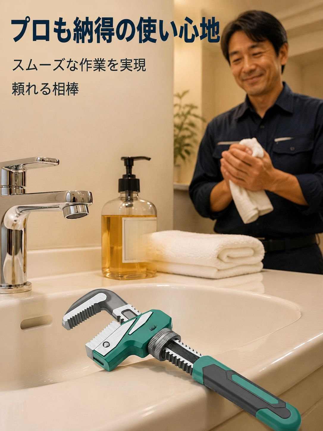 作業工具セットに含まれるYH密着型大口パイプレンチ