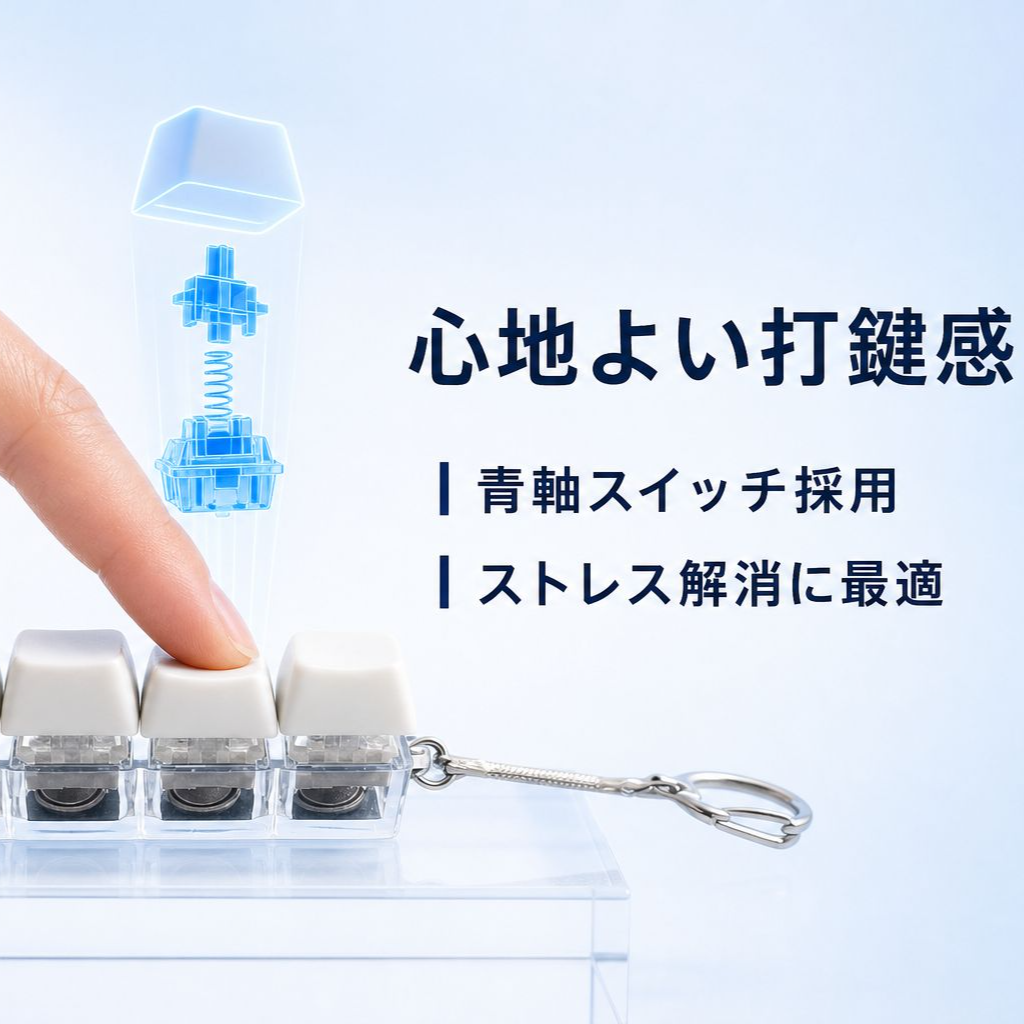 七色に光る4連ボタンストレス解消キーホルダー