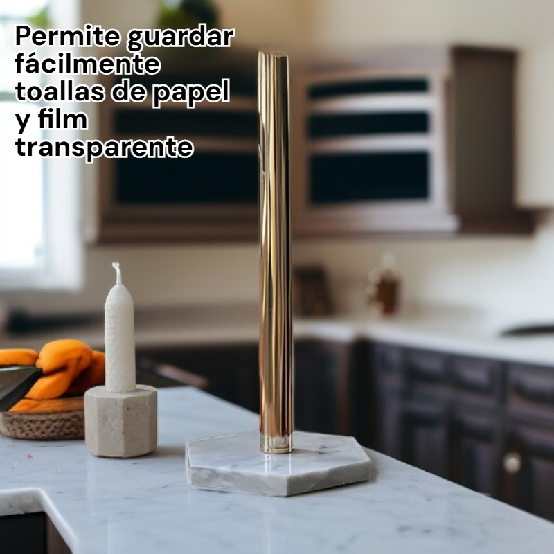 Porta rollos de papel y organizador de plástico film estilo nórdico de mármol para cocina