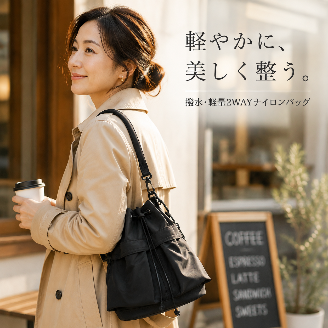 通勤用多ポケット大容量ナイロンハンド＆ショルダーバッグ
