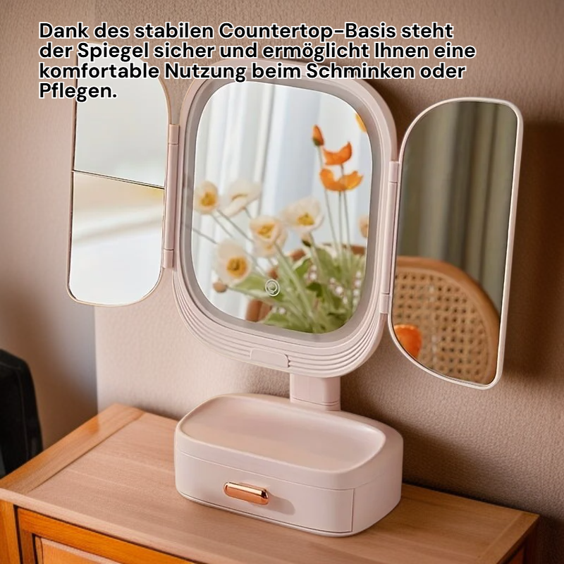 Faltbarer Schminkspiegel mit Beleuchtung und Aufbewahrungsschublade, unverzichtbar für Badezimmer