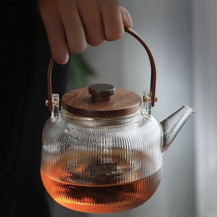 Heat-resistant glass handle teapot
