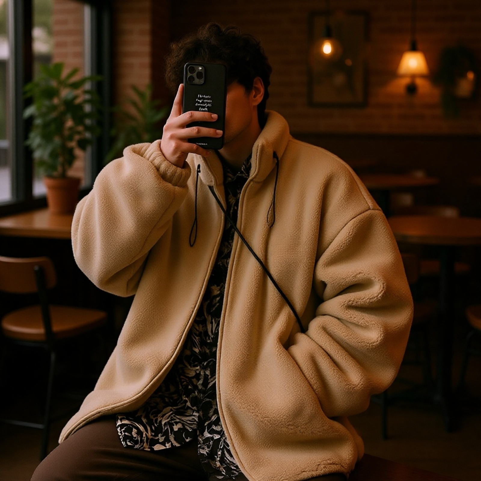 Japán stílusú állógalléros báránygyapjú pamut kabát tinédzsereknek, laza fazonú egyszínű