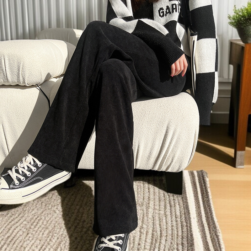 ワイドパンツ レディース シュニール織 中綿入り とろみ ハイウエスト ストレート カジュアルパンツ