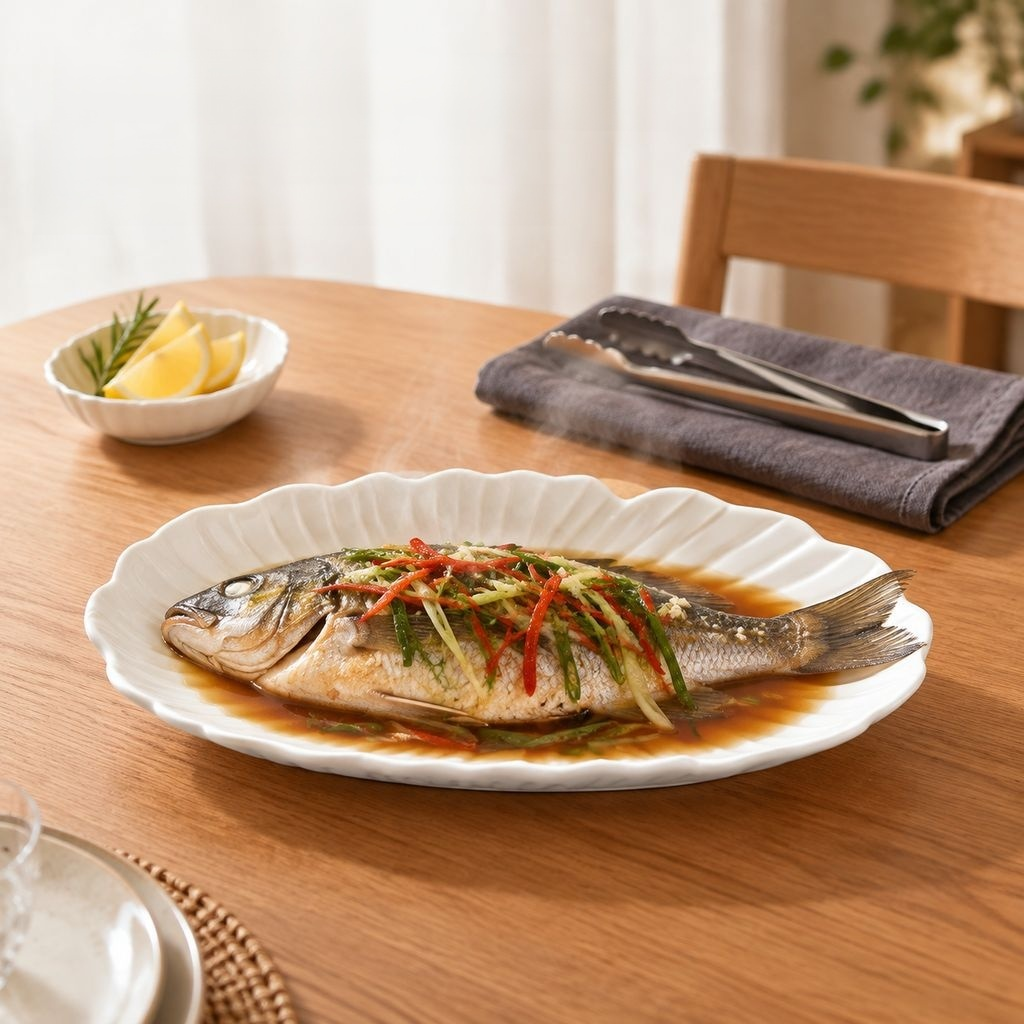 Edler Fischservierteller aus reinweißer Keramik