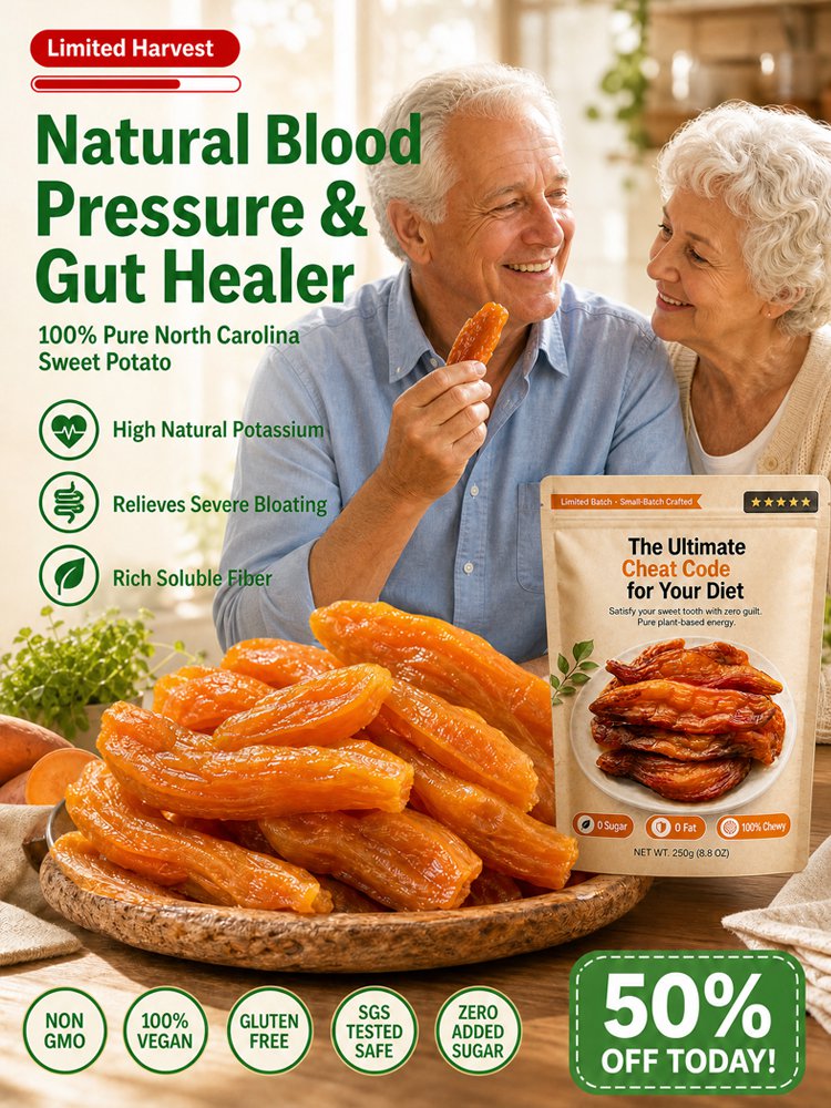 100% Pure NC Golden Sweet Potato Chews: Zero Sugar High Fiber Vegan Snack for Better Digestion.