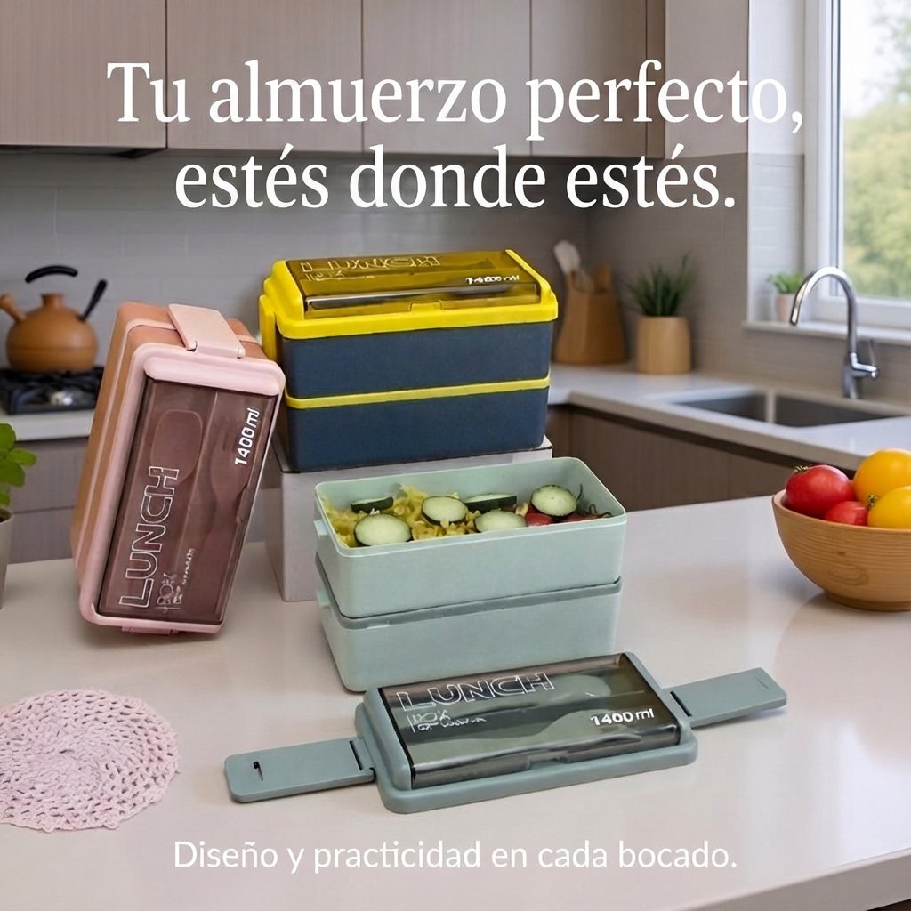 Caja de almuerzo portátil de doble capa, microondas, separada y de gran capacidad