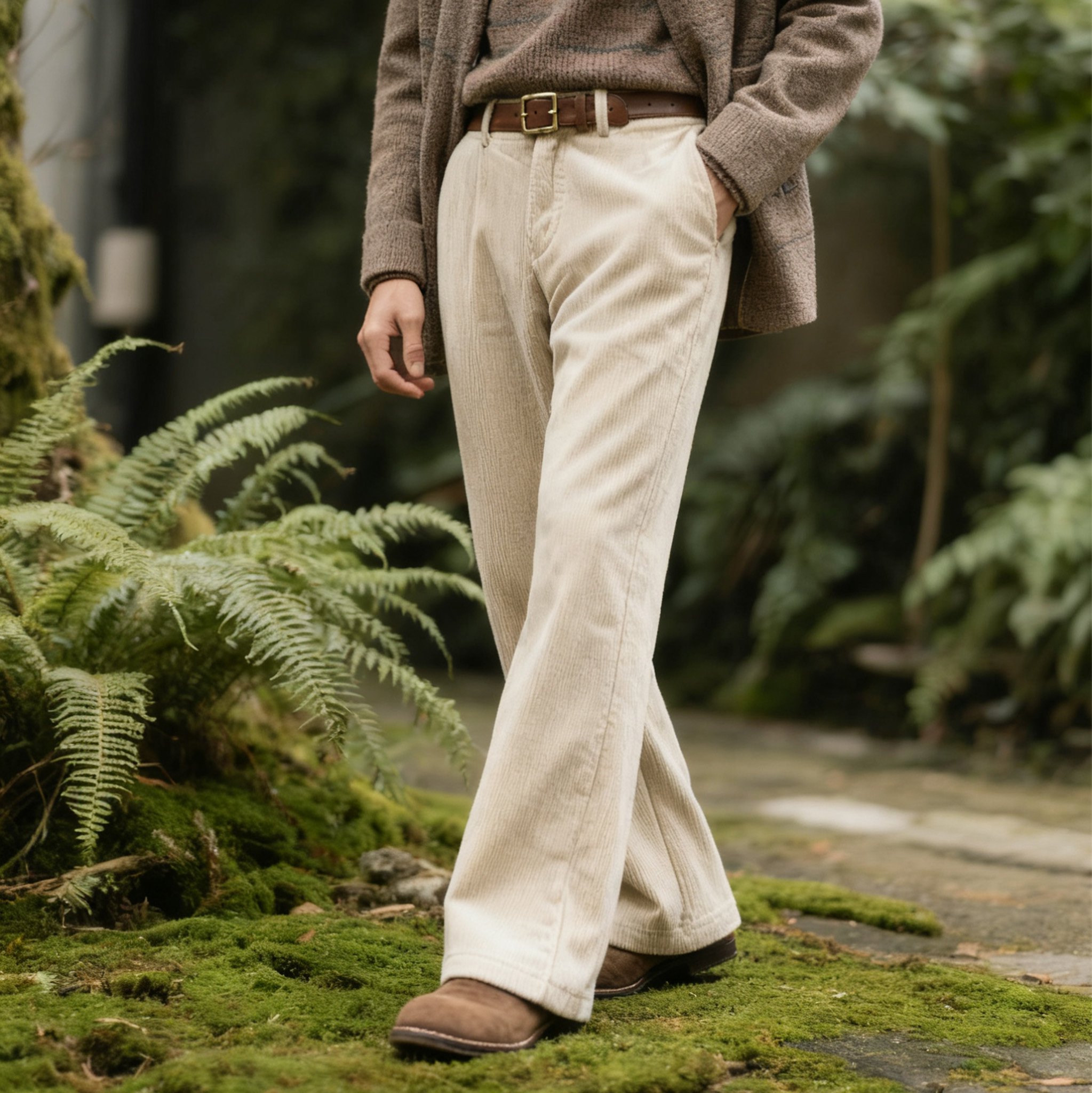 남성용 빈티지 베이지 코듀로이 팬츠