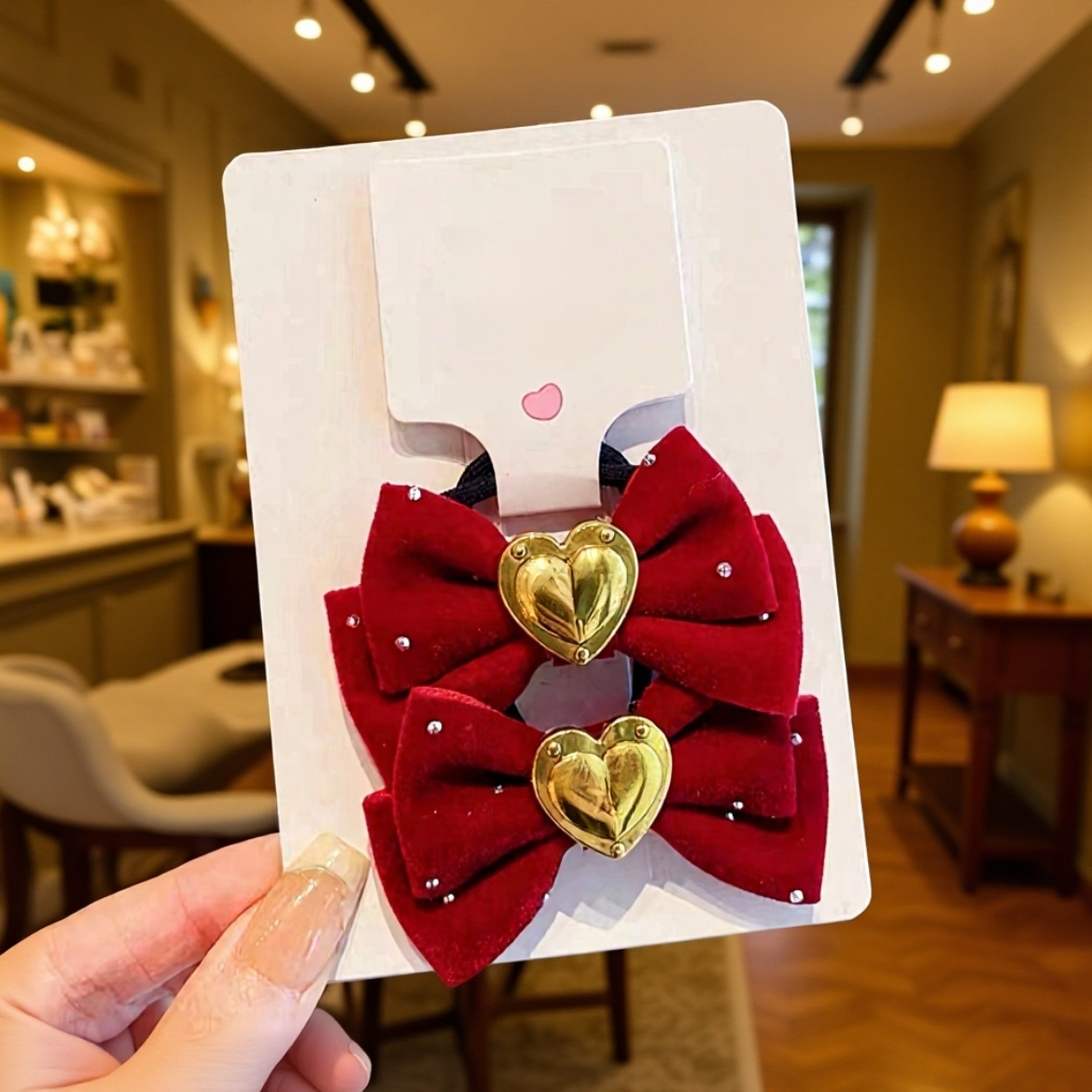 데일리 헤어 액세서리 빨간 리본 머리핀