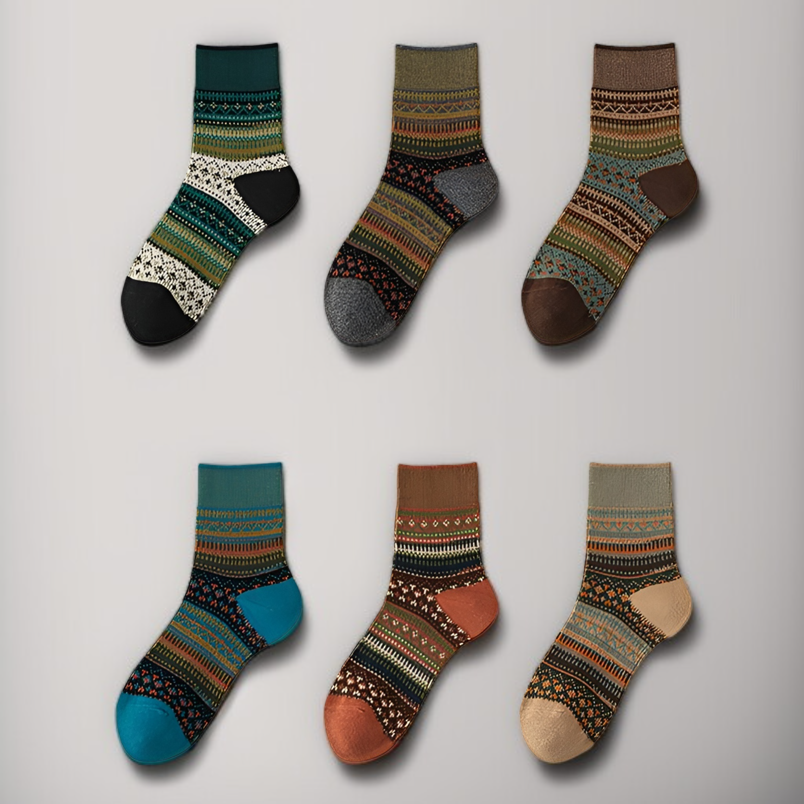 多色可選復古民族風中筒襪