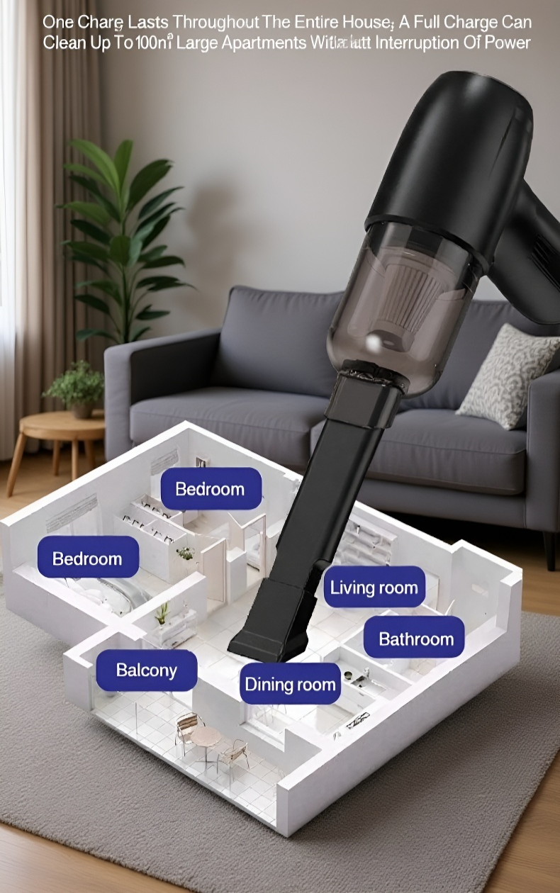 Powerful suction car vacuum picking up debris