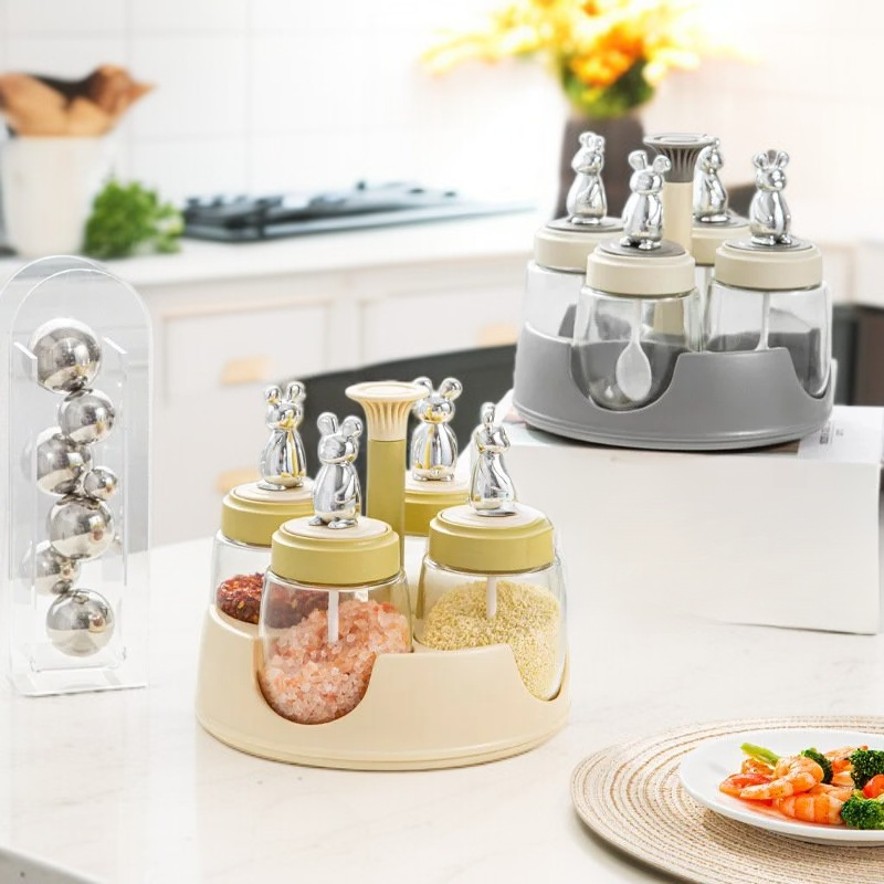 주방 유리 양념통 일체형 수저 뚜껑 방습 소금통