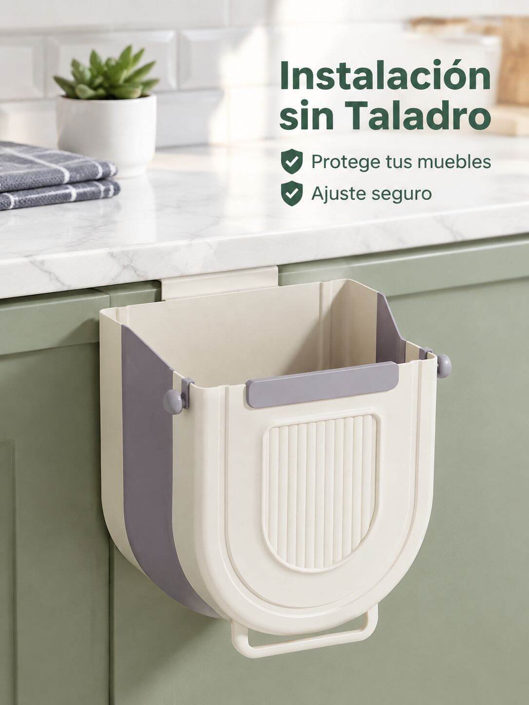 Cubo de basura plegable para cocina, de pared y sin taladrar