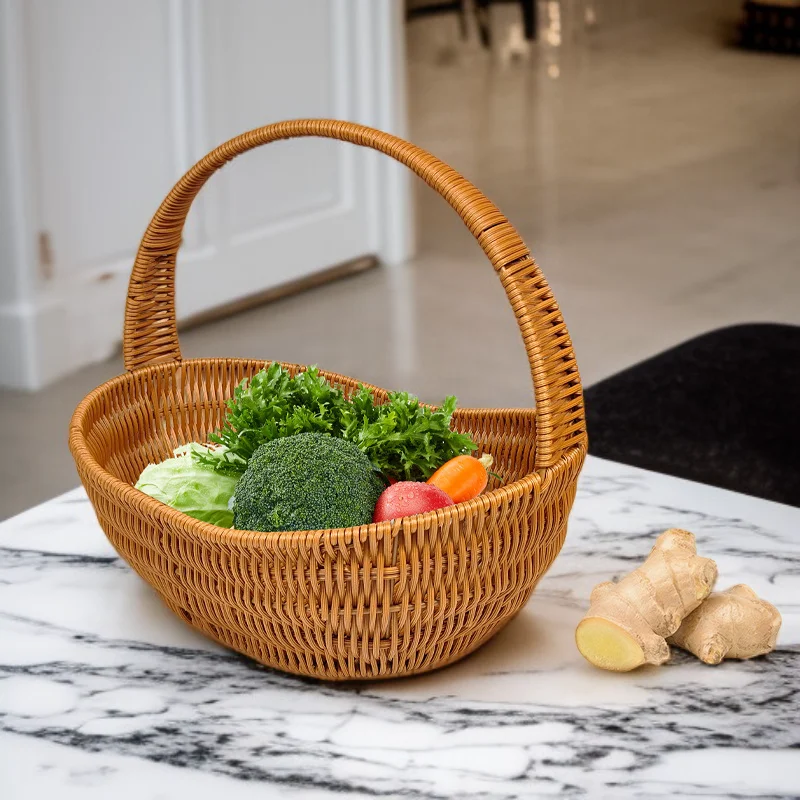 Woven rattan hand-held storage basket