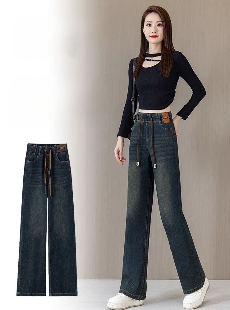 고무 웨스트 데님 와이드 팬츠