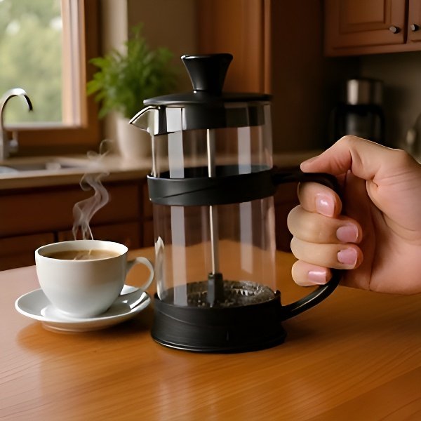 Heat resistant glass French press in modern kitchen