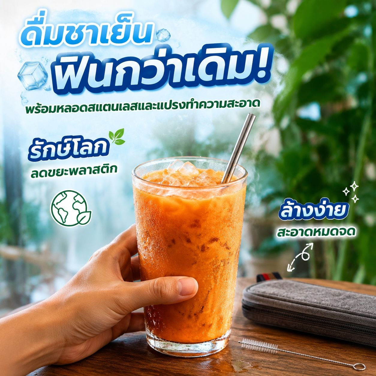 ชุดตะเกียบและหลอดดูดน้ำสแตนเลสแบบพกพา