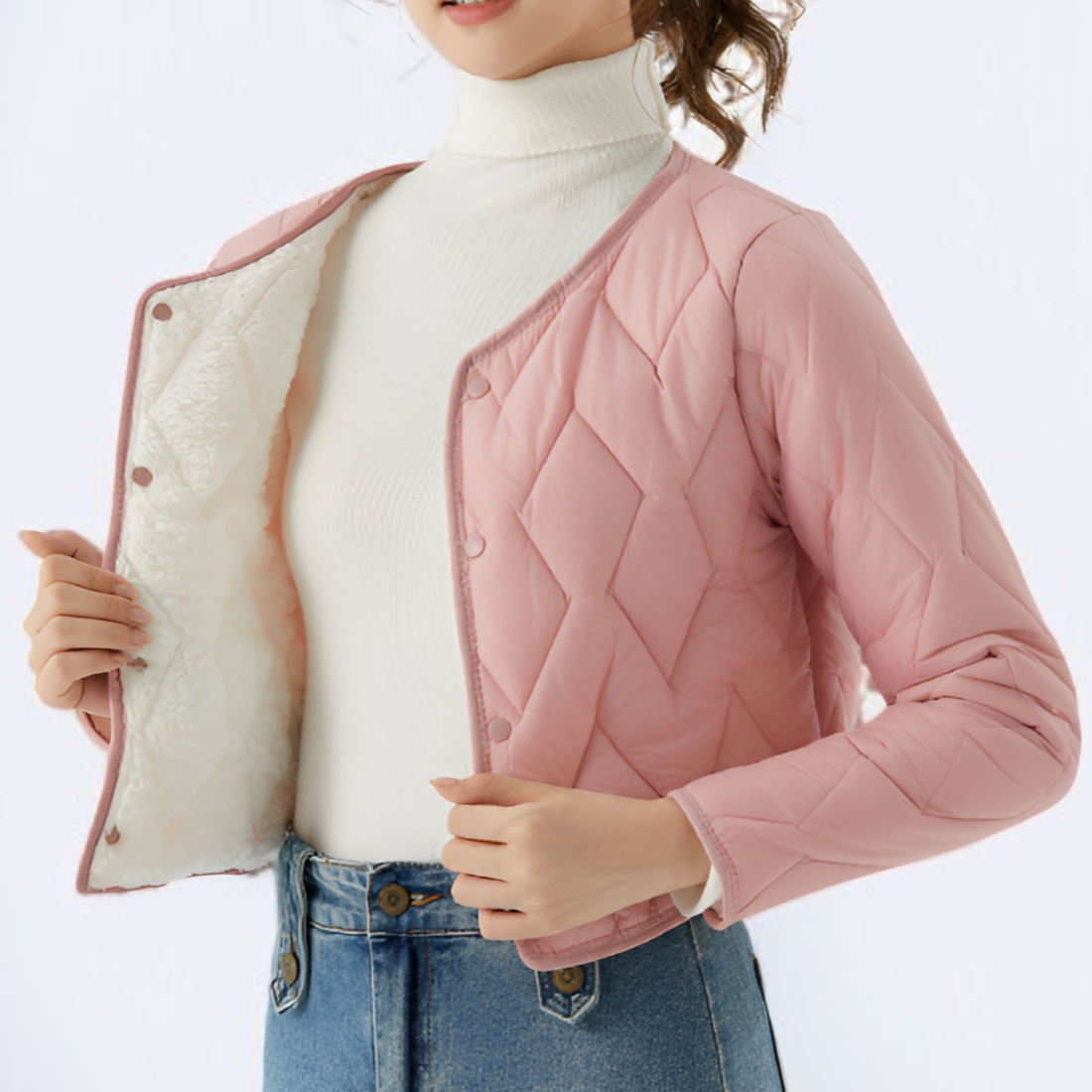 柔らかいフリース裏地付きジャケットの内側