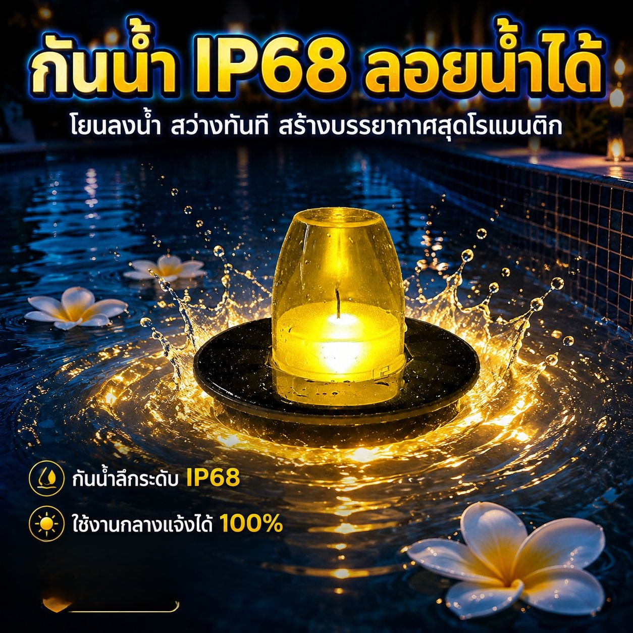 โคมไฟเทียนพลังงานแสงอาทิตย์ กันน้ำสำหรับสวนภายนอก ลอยน้ำได้ เปิดไฟอัตโนมัติ