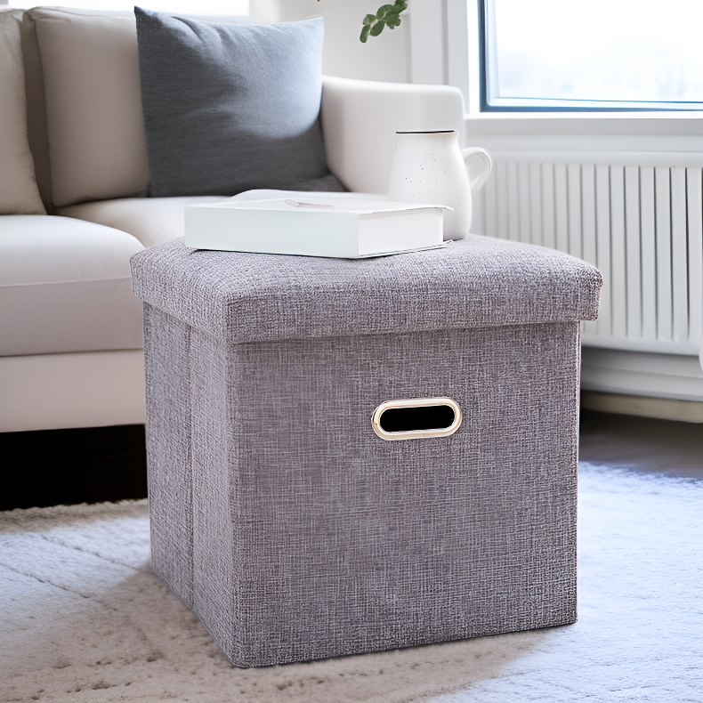 家用便攜亞麻收納凳可折疊換鞋凳布藝沙發凳