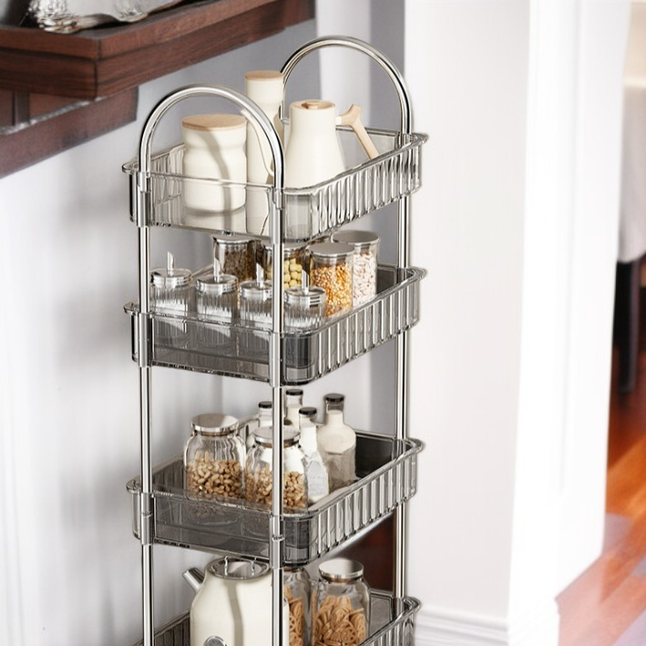 Kitchen Floor Trolley Removable Organizer Shelves Storage Rack