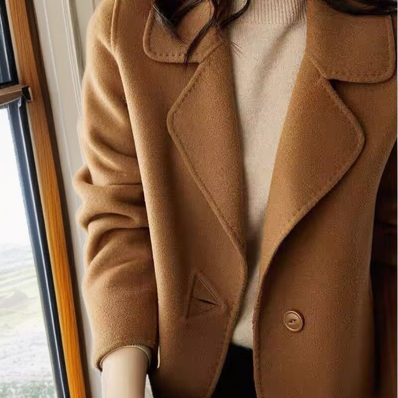 小柄女性向け秋新作ウールリバーシブルショートコート