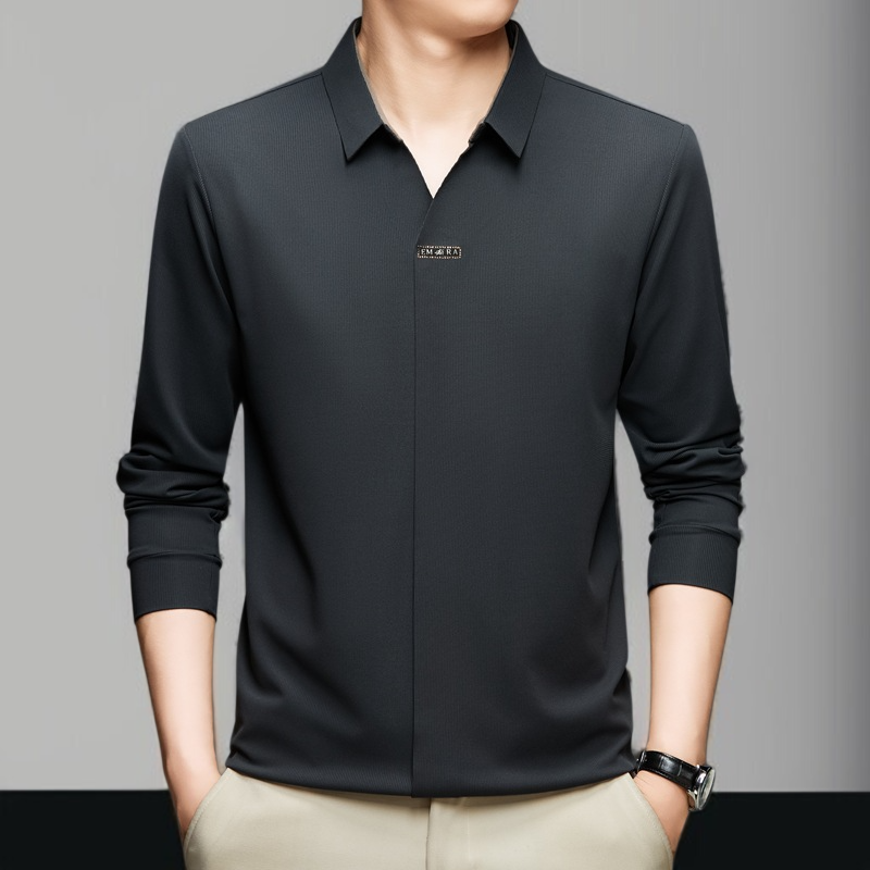 남성 비즈니스 캐주얼 티셔츠 남성 티셔츠 주름 방지 의류 무채색 캐주얼
