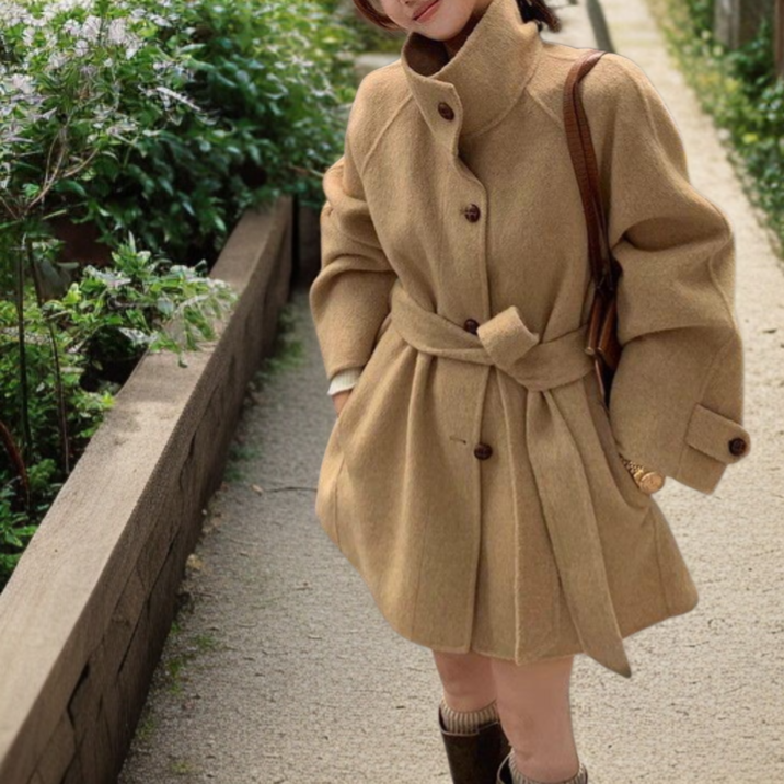 키 작은 가을 겨울 루즈핏 모직 코트 차이나 모직 코트 나른한 모직 코트