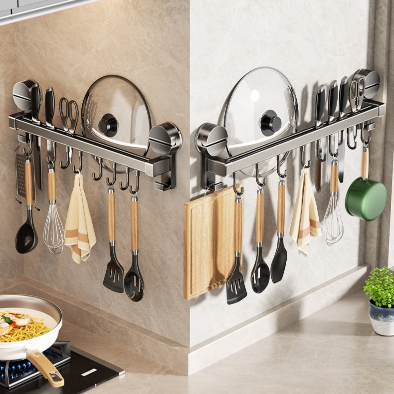 Kitchen multifunctional storage rack Gunmetal gray hanging rod