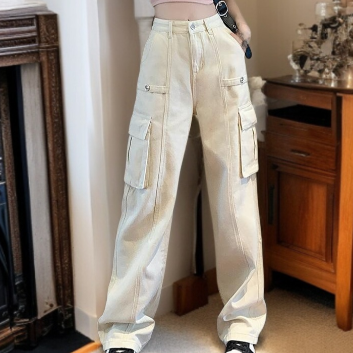 レディースハイウエストカジュアルパンツ正面全体画像