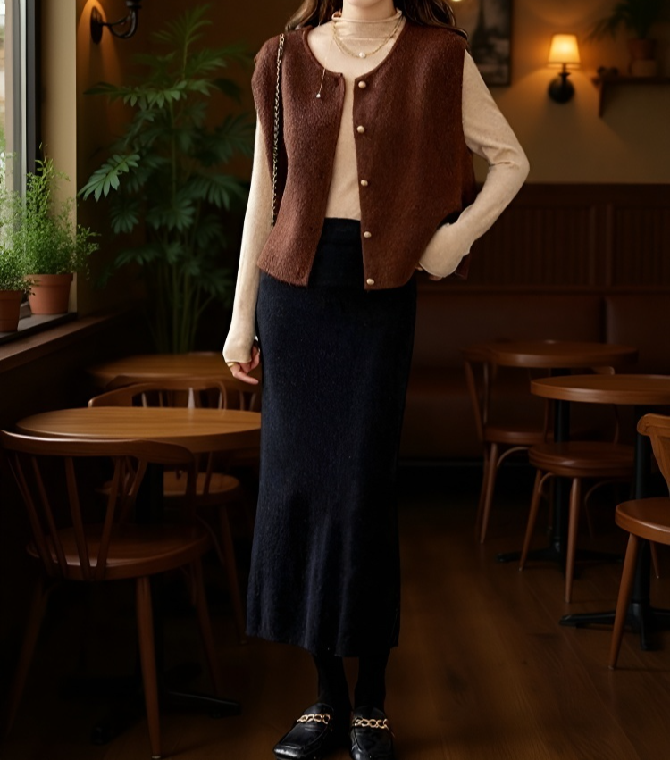 여성스러운 분위기의 부드러운 니트 조끼