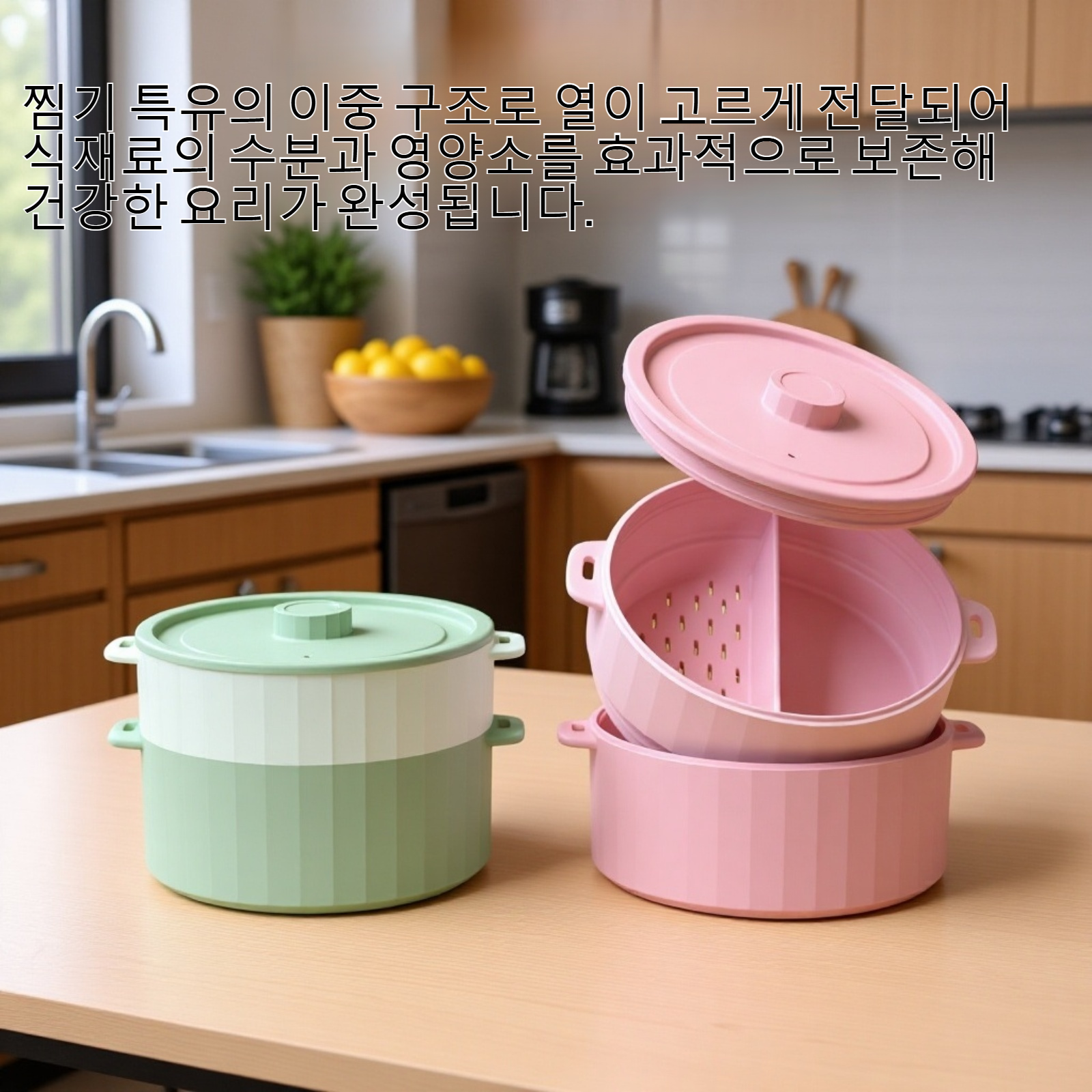 전자레인지 사용 가능한 이중 실리콘 찜기
