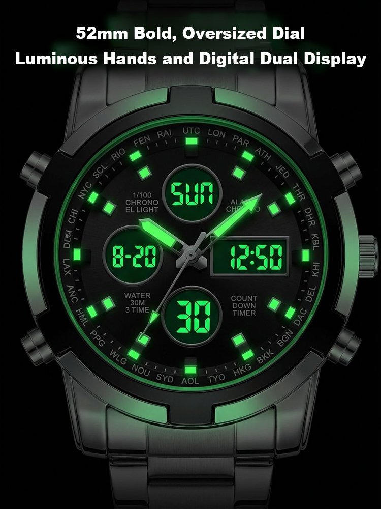 British Precision Triple Time Display Men's Watch
