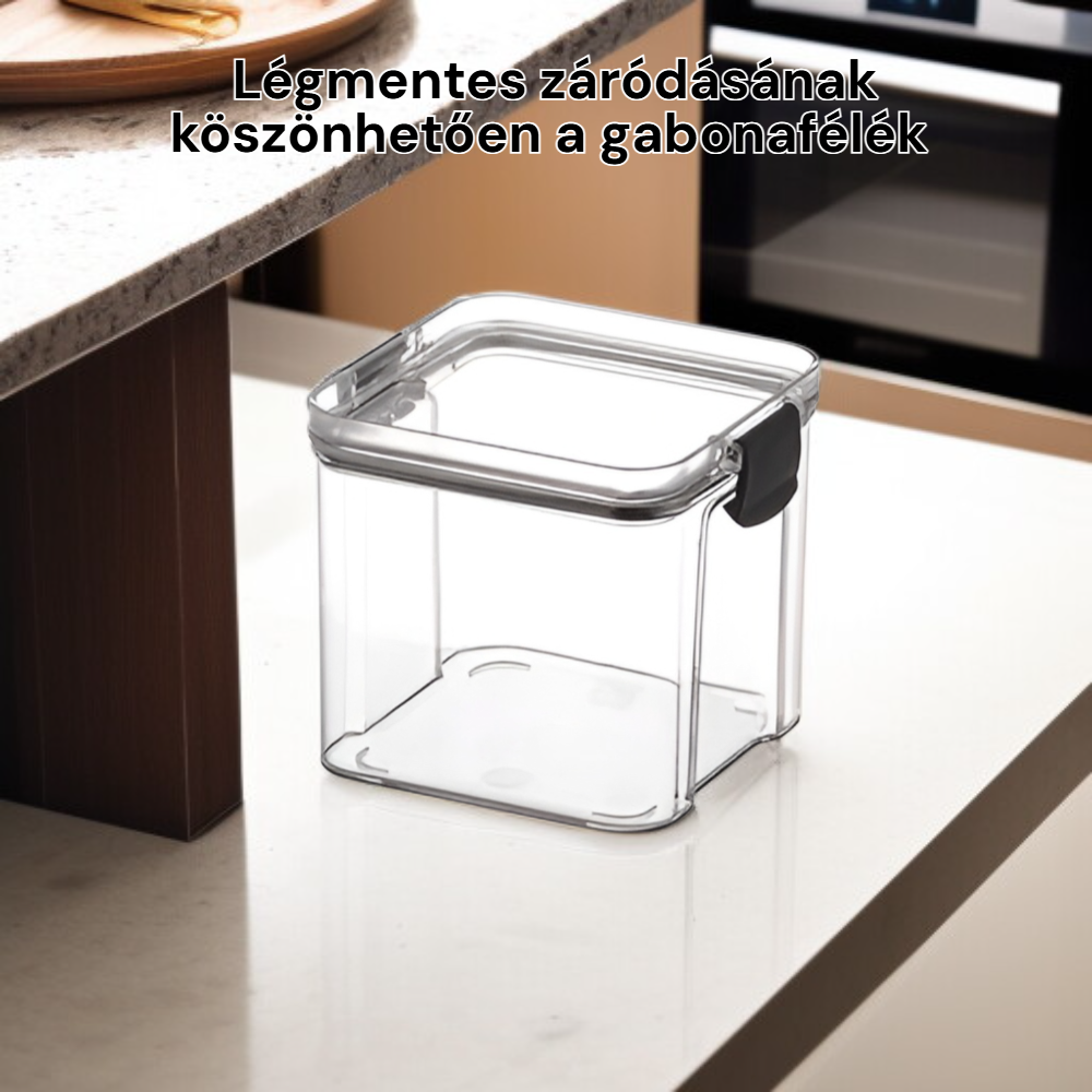 Légmentes konyhai tárolóedény gabonafélékhez, teához és rágcsálnivalókhoz