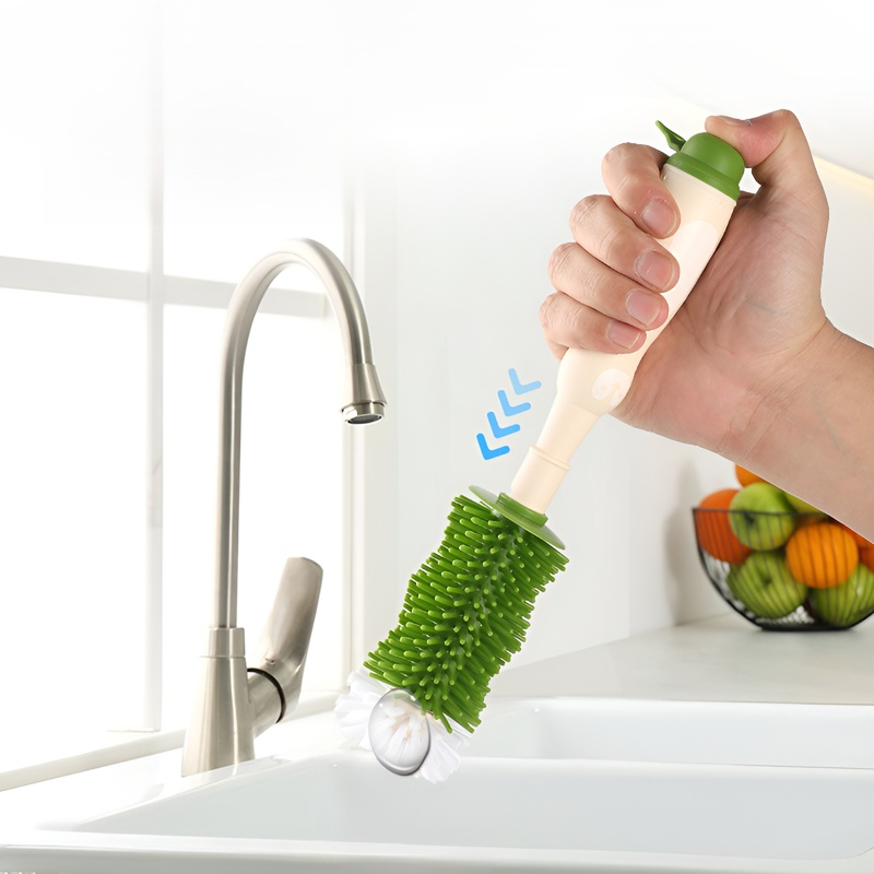 Multi-functional silicone and nylon bottle cleaning brush set