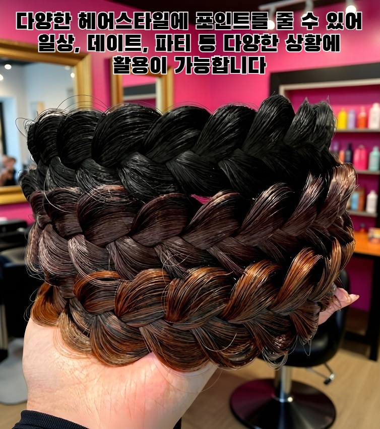 탄성 로프가 적용된 브레이드 헤어밴드 착용 모습