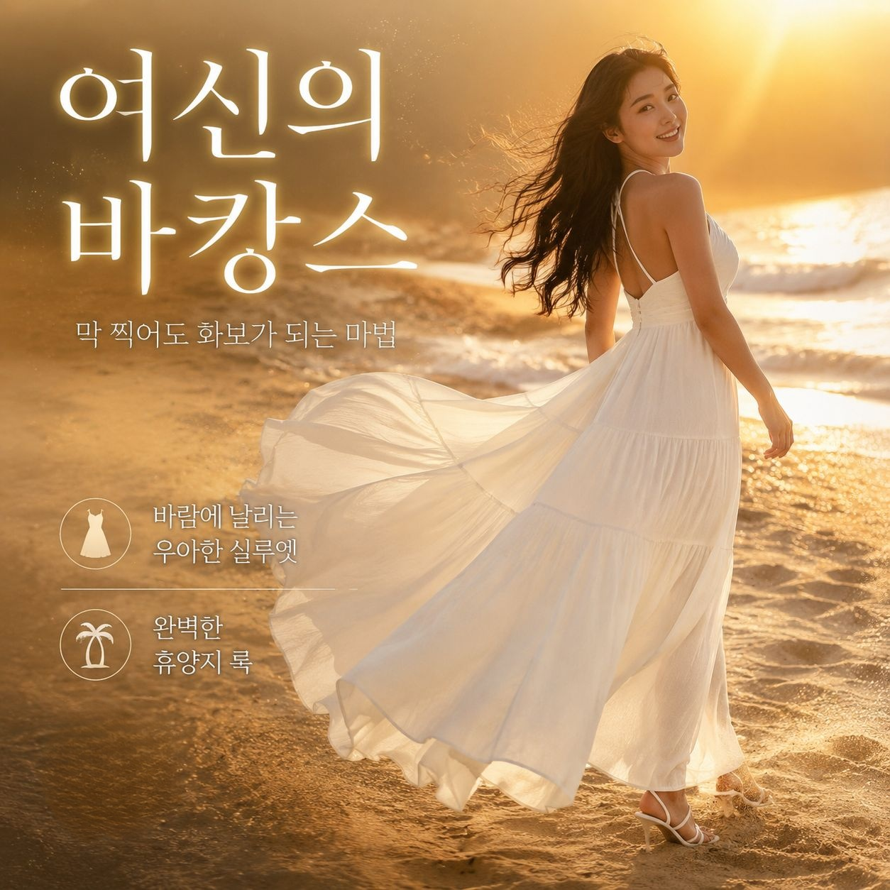 여성 비치 바캉스 A라인 주름 V넥 백리스 원피스