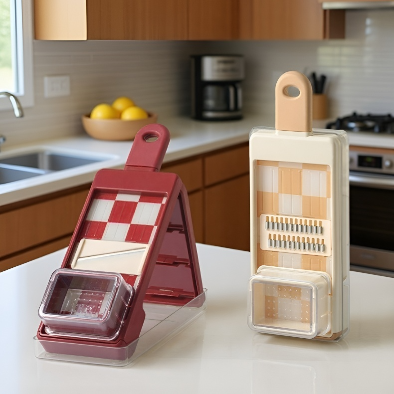 Demostración del rallador multifuncional en preparación de ensaladas