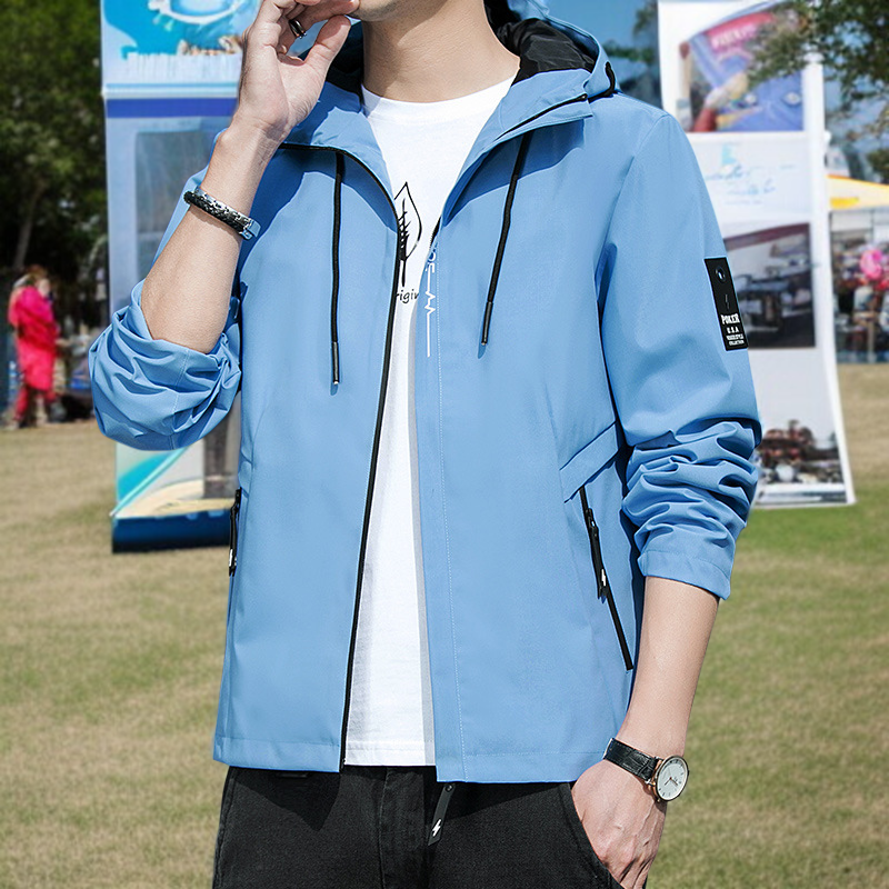 春と秋のジャケットメンズコートフード付き学生ユースカジュアルジャケット