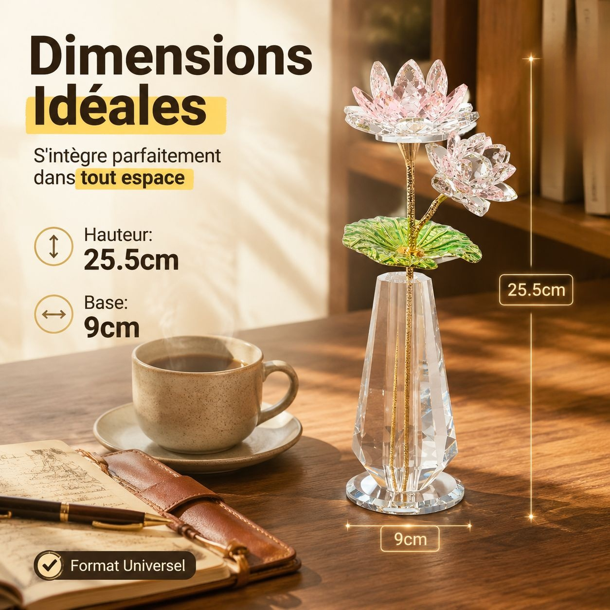 Vase ornemental lotus en cristal, fleur artificielle pour autel bouddhiste