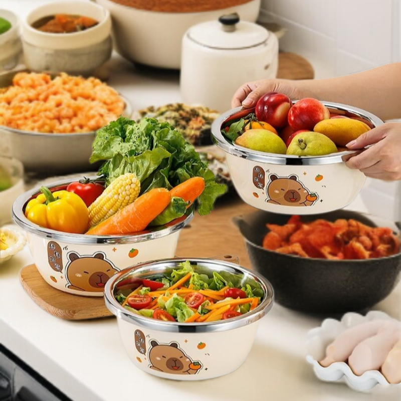 가정용 원형 주방 싱크대 전용 스텐대야 두꺼운 캐릭터 젖병대야 건조대야