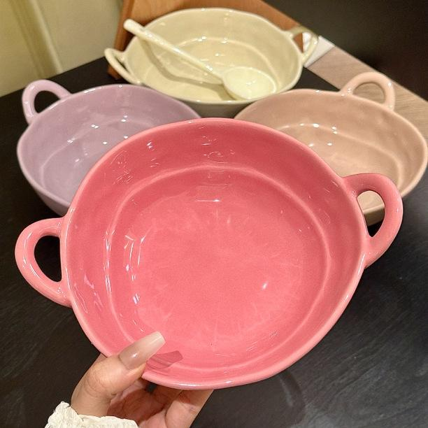 Keramik-Doppelhenkelschale, unregelmäßiges Design, für Obst, Salat, Nudeln und Studentenwohnheim