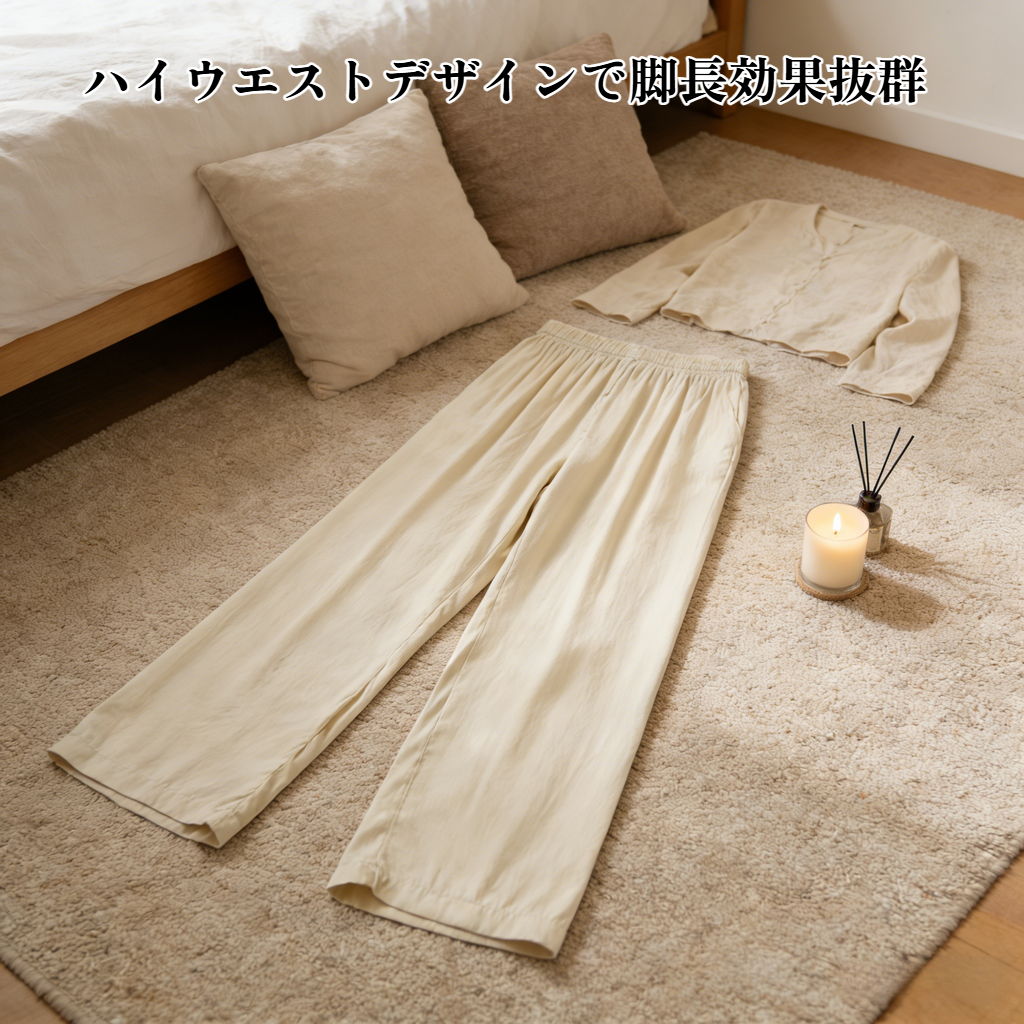 ハイウエスト垂れ感ストレートエアーパンツ・春の新作通気性レディースカジュアルパンツ