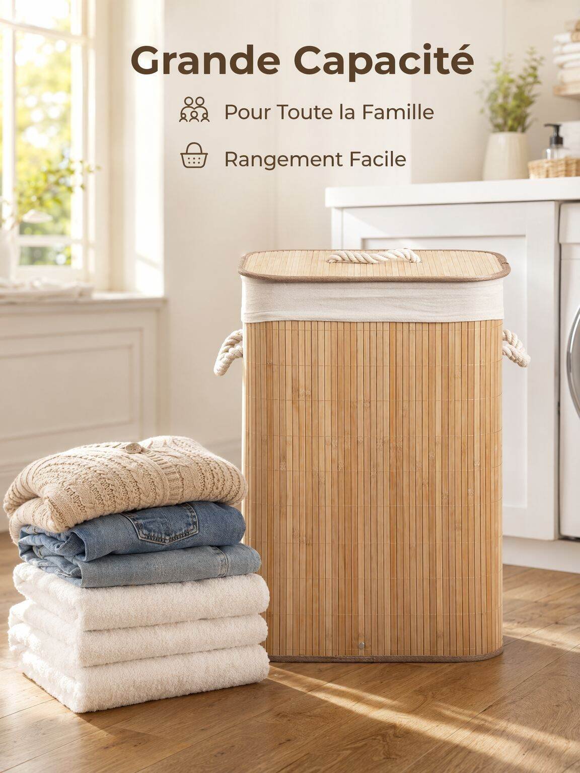 Panier à linge en bambou tressé anti-poussière