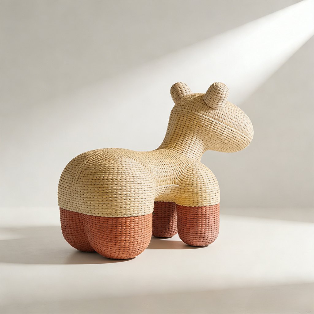 藤編みデザインの子供用ライドオン玩具全体画像