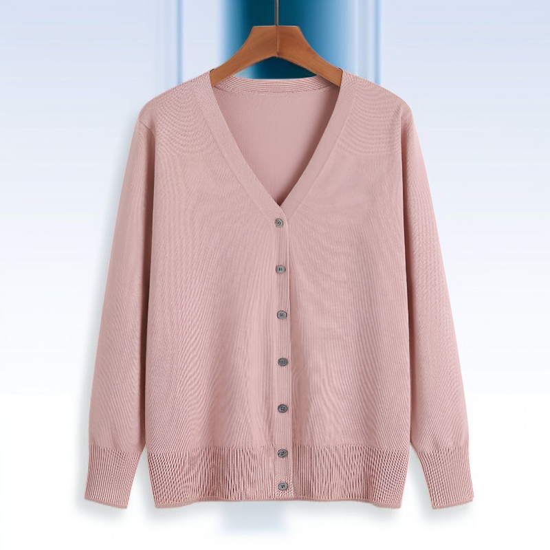 シンプル無地長袖ニットカーディガン、エレガントで合わせやすいレディースアウター
